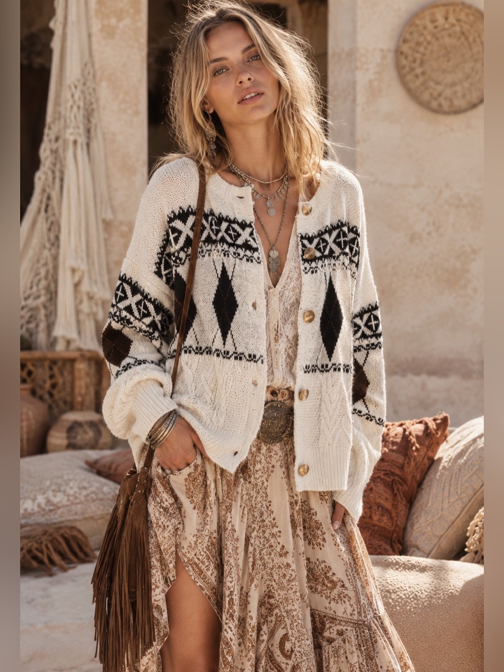 OCEANUS | Argyll Knit Cardigan Sweater